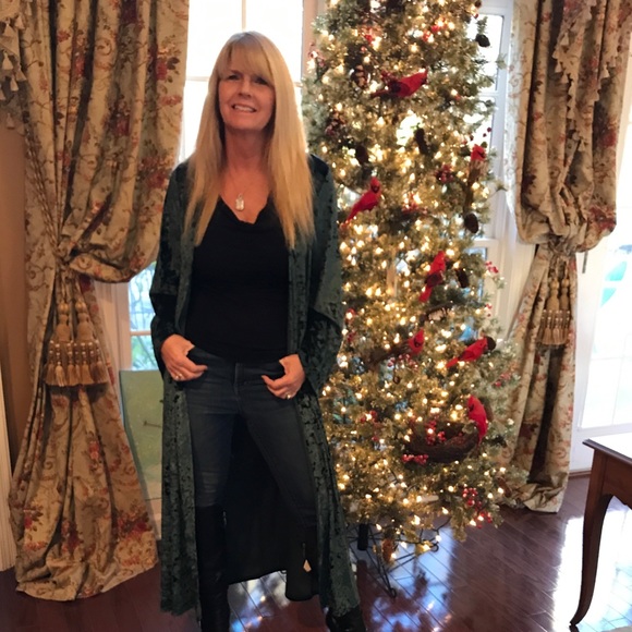 GORGEOUS JADE VELVET VELOUR CARDIGAN DUSTER!! - Picture 4 of 8